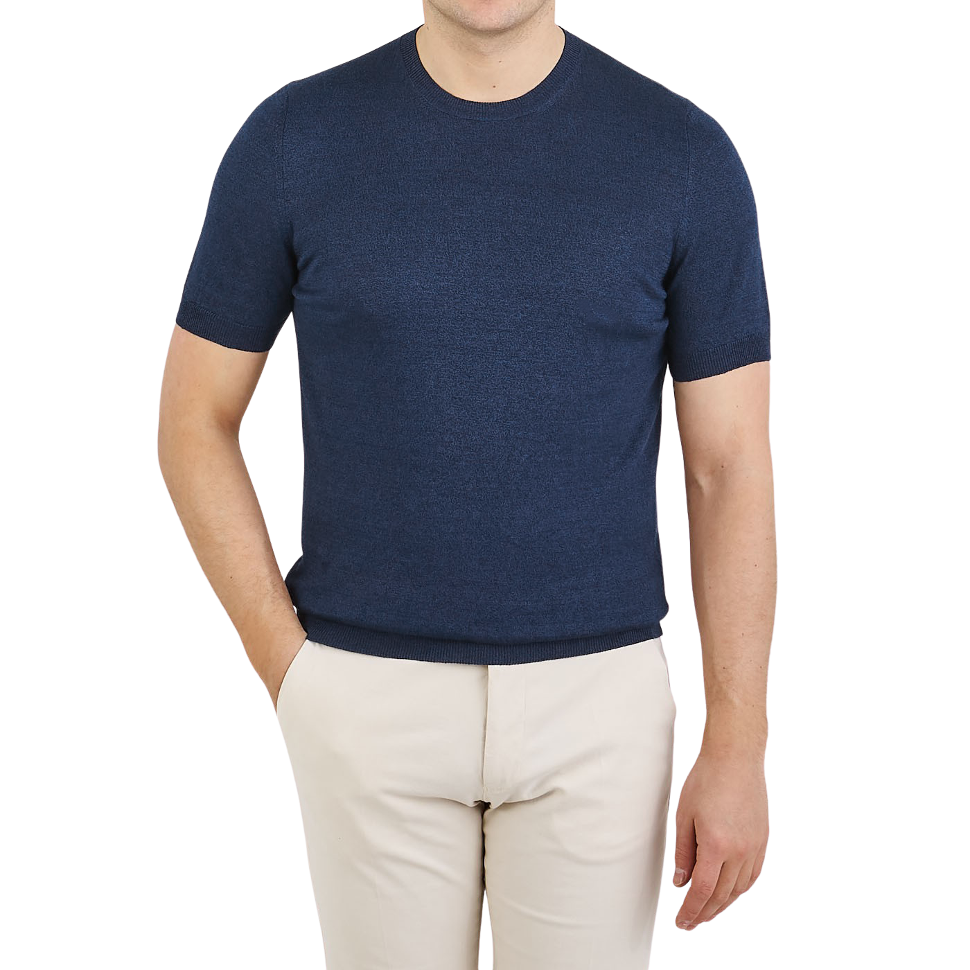 Gran Sasso Navy Blue Melange Linen Cotton T-Shirt