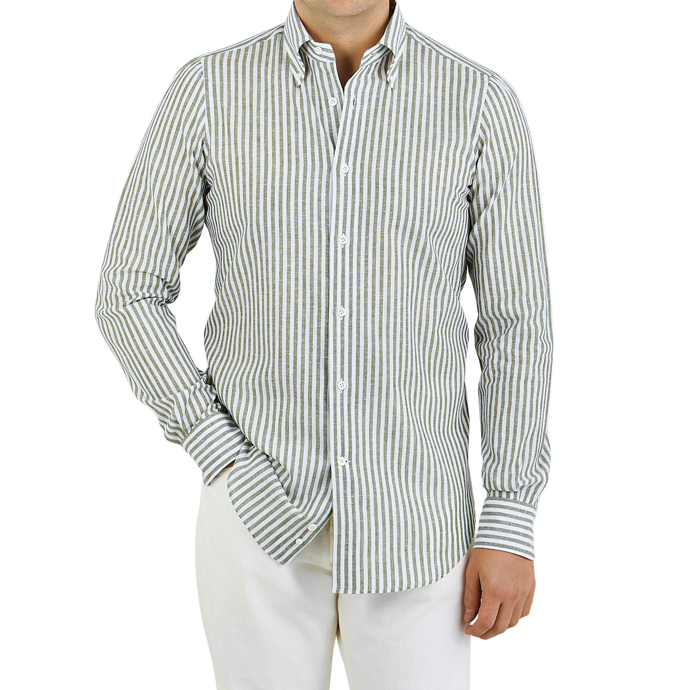 Green Striped Linen BD Slim Shirt 