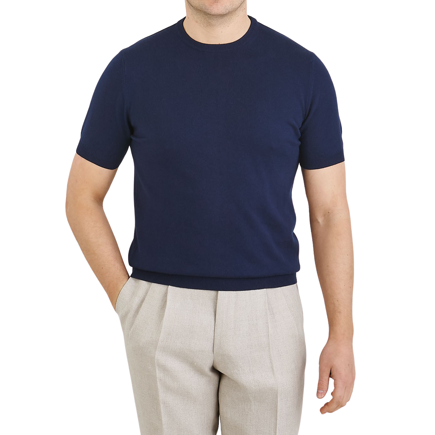 Morgano - Navy Blue Extra Fine Cotton T 