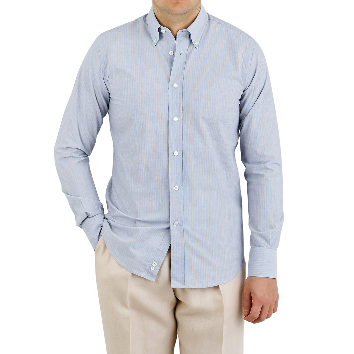 Canali - Blue Beige Striped Cotton 