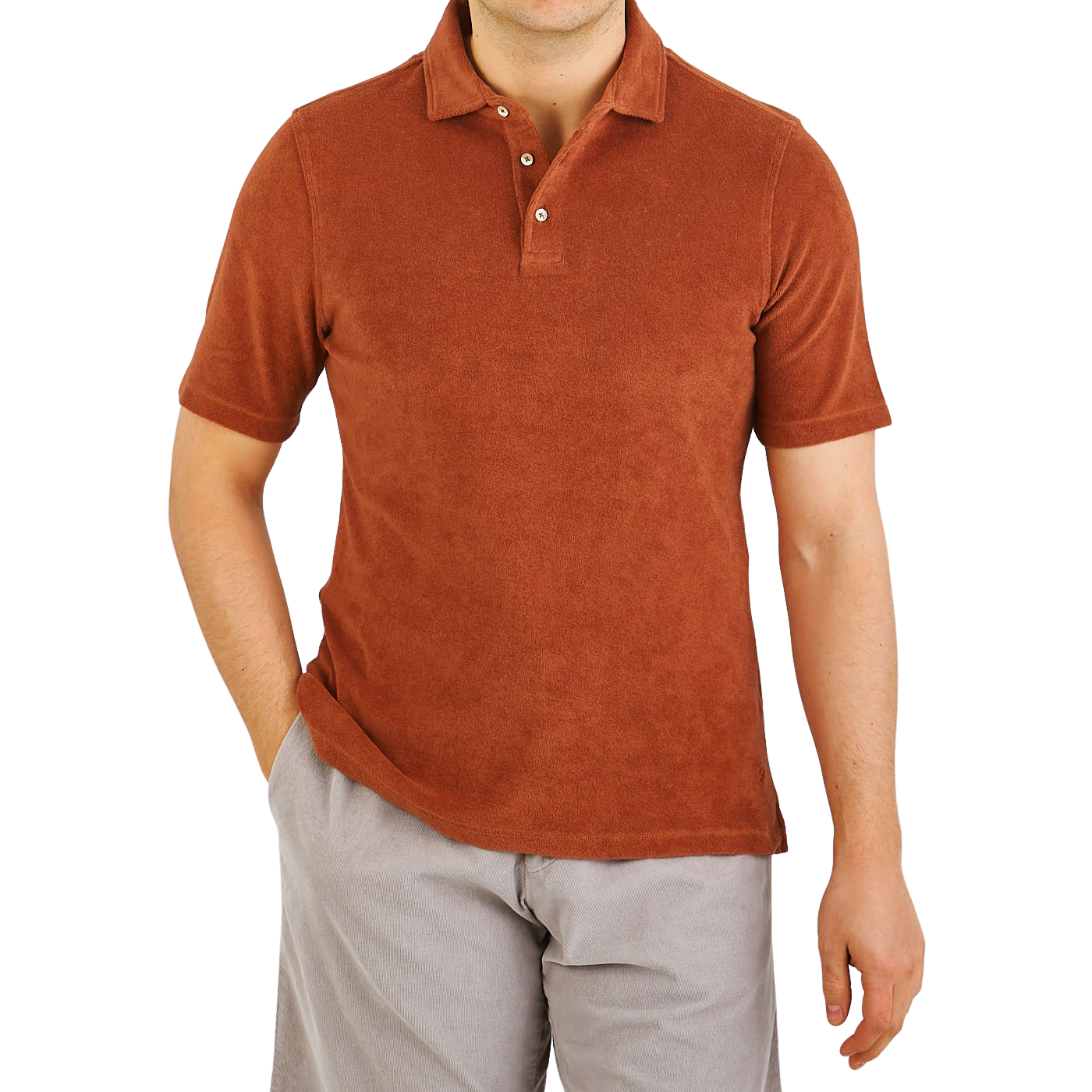 Brick Red Cotton Towelling Polo Shirt 