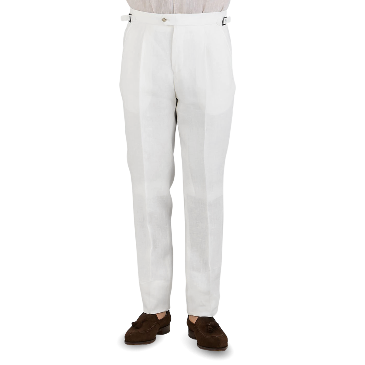 Off-White Pure Linen Pleated Trousers 